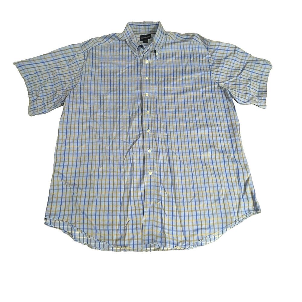 Scott Barber Dress Shirt Mens Sz XXL Blue Plaid Button Down 100% Cotton SS